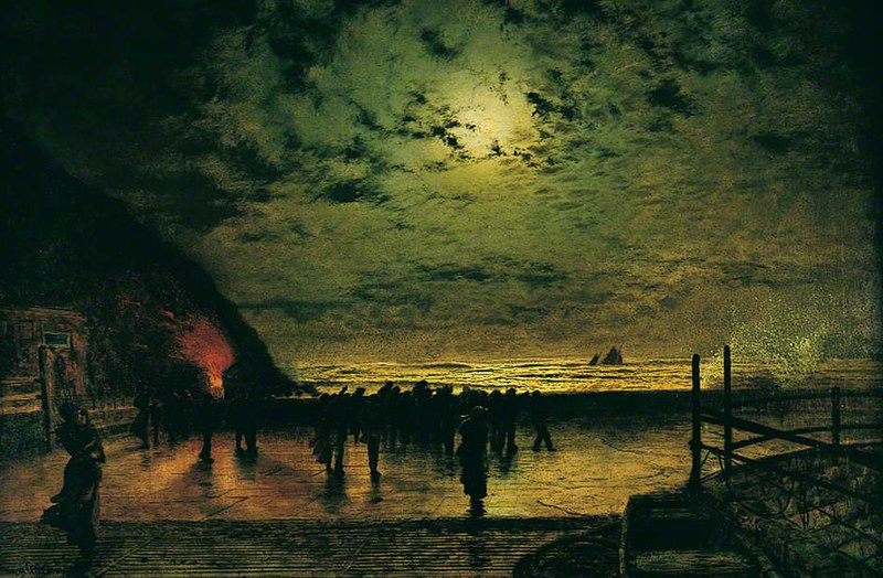 Burning Off, a Fishing Boat at Scarborough by John Atkinson Grimshaw, 1877