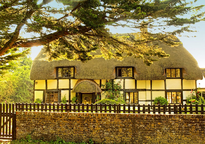 A pretty thatched cottage at Rockford, New Forest. Credit Anguskirk