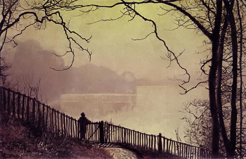Figure Overlooking Waterloo Lake, Rounday Park, Leeds by John Atkinson Grimshaw, 1872