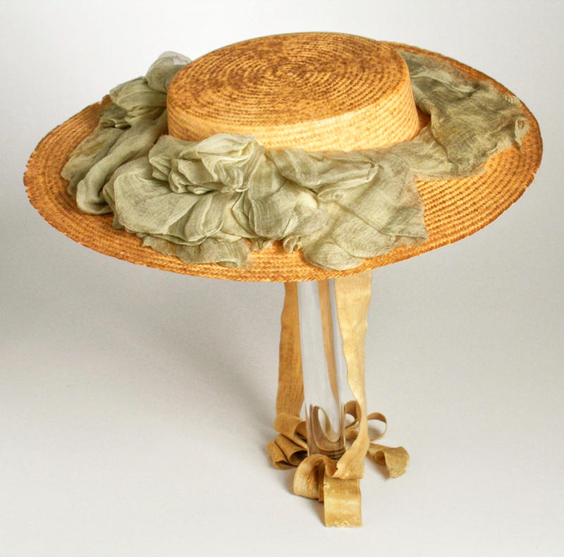 1890 Hat. American. Leghorn straw, silk chiffon