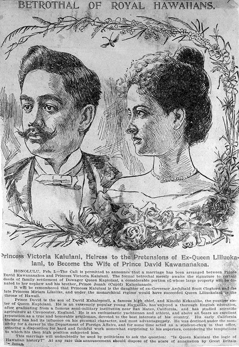 Newspaper article about Princess Ka'iulani's betrothal to Prince Kawānanakoa of Hawaii, 1898