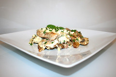 Roast potatoes casserole with escalopes & chives feta cream / Bratkartoffelauflauf mit Schnitzeln & Schnittlauch-Feta-Creme