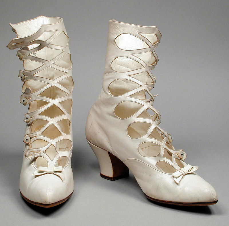 1895 Women's Wedding Boots. Kid leather with sueded leather and pearls