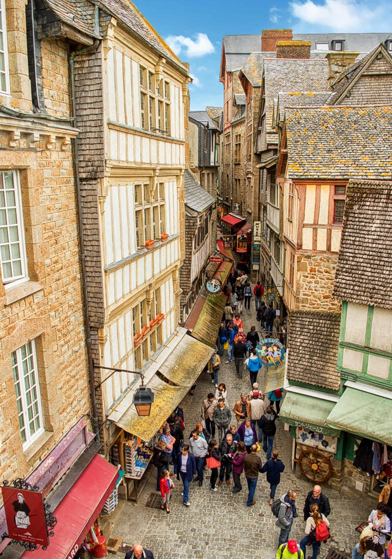 The Grand Rue throw Le Mont-Saint-Michel seen from above. Credit Supercarwaar