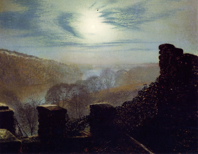 Full Moon behind Cirrus Cloud from the Rounday Park Castle Battlements by John Atkinson Grimshaw, 1872