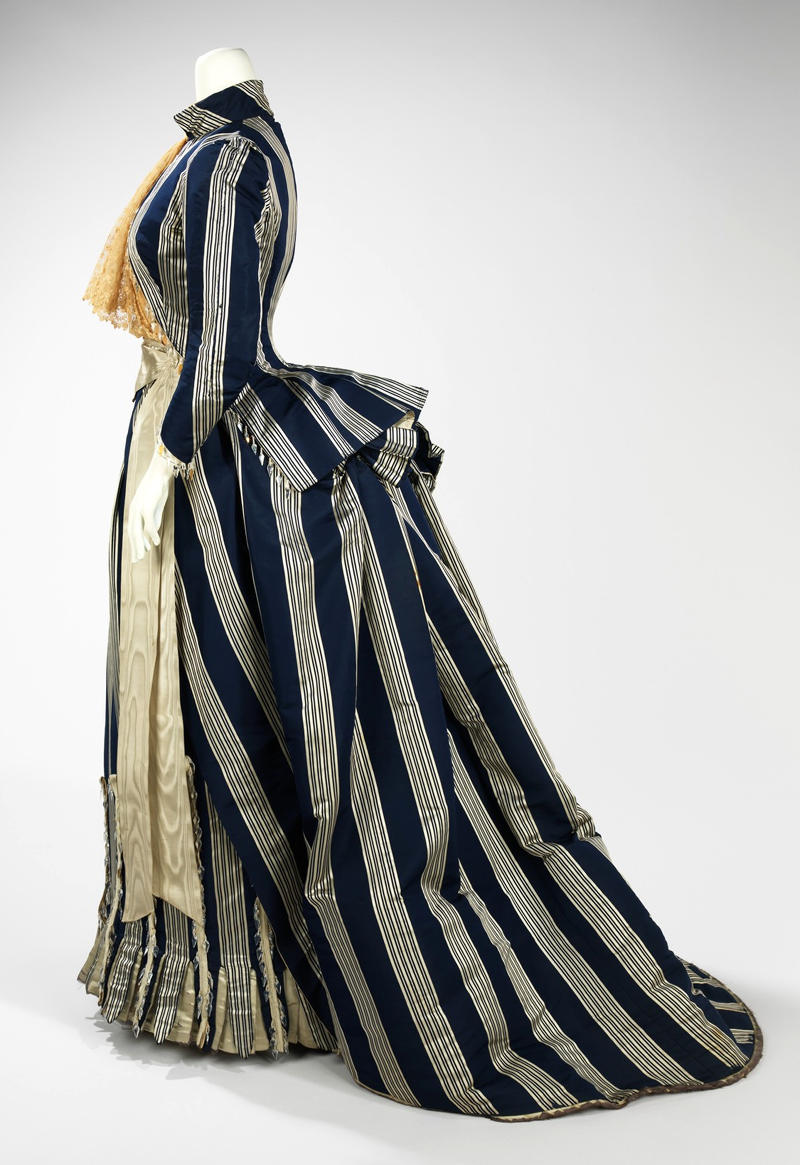 1885 Walking Dress. French. House of Worth. Silk, glass. metmuseum