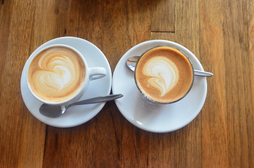 Strong caffe latte, flat white coffee AUD3.80 each - Sister of Soul, St Kilda