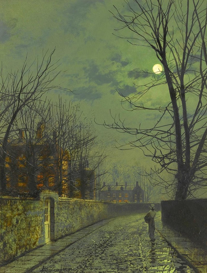 A moonlit street after rain by John Atkinson Grimshaw, 1881