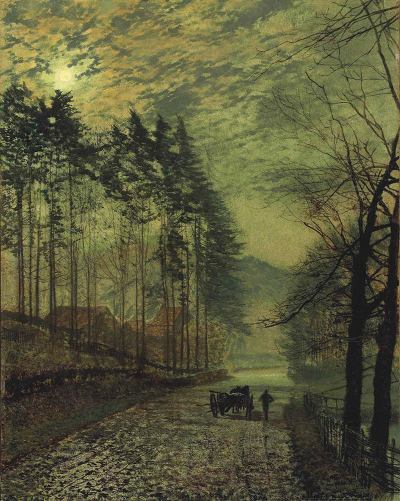 Near Hackness, a moonlit scene with pine trees by John Atkinson Grimshaw, 1875