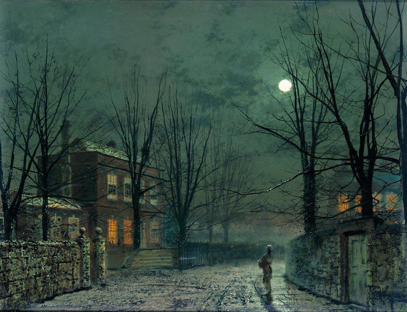 The Old Hall Under Moonlight by John Atkinson Grimshaw