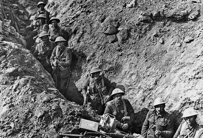 Infantry from the 2nd Battalion, Auckland Regiment, New Zealand Division in the Switch Line near Flers, taken some time in September 1916, after the Battle of Flers-Courcelette.