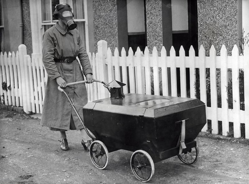 1938. Gas war resistant pram. Kent, England