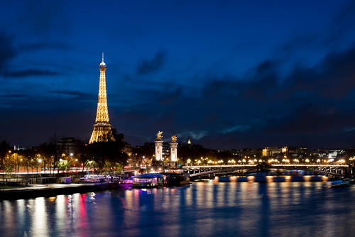 Paris - Eiffel Tower and Seine at Night