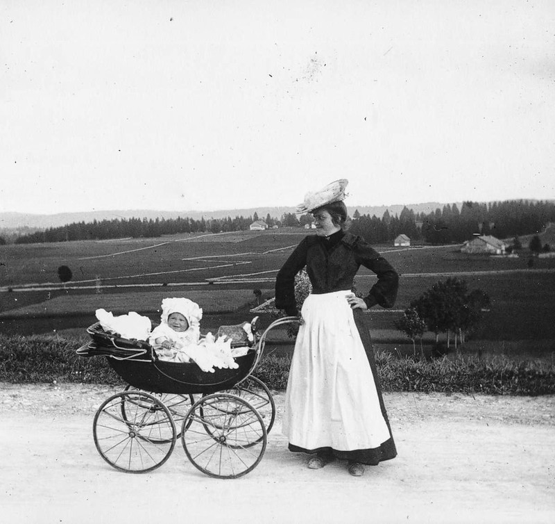 1910. A pram ride in the French countryside
