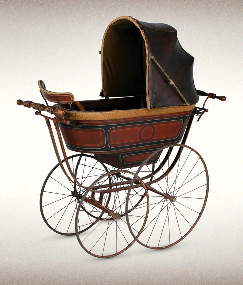 c. 1880s. An early wooden-bodied coach-built pram made by British pram manufacturer Silver Cross