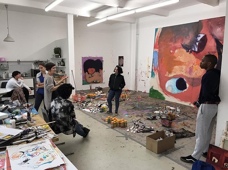 During their field trip to Berlin with Visiting Critic Luca Padroni and artist Vanessa Alessi, the B.F.A. students in the Cornell in Rome program visited the studio of Bethanien fellow painter Aneta Kajzer. photo / Luca Padroni