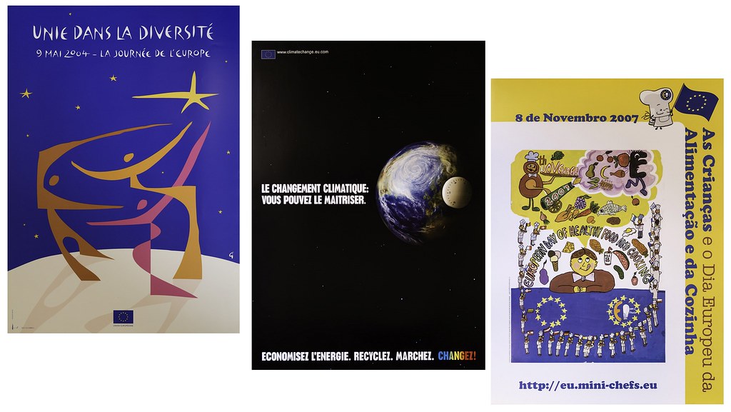 欧洲联盟制作的三张宣传和宣传海报，1990 -2012年.