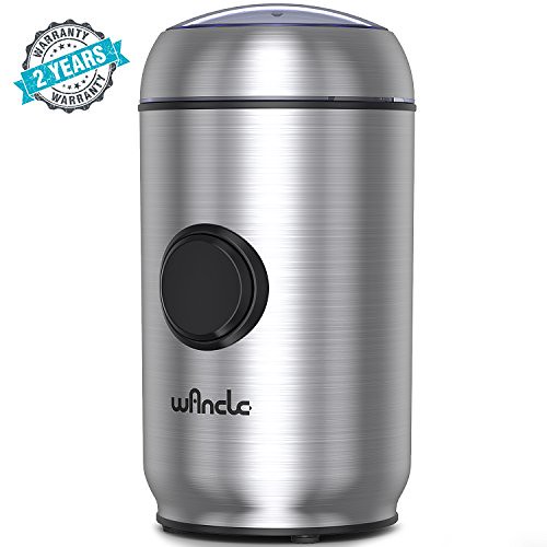 WANCLE Coffee Electric One-Touch Pepper Grinder for Salt,Spice,Herb,Nuts with Smart Overheat Protection and Lid Safety Lock,Brushed Stainless Steel Housing Cleaner