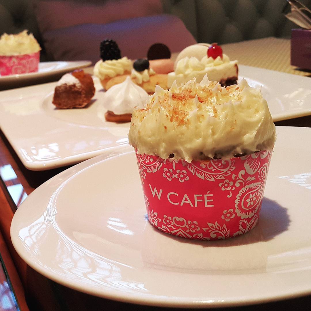 "•W Cafe Carrot Cupcake•  Moist and soft with bits of nuts