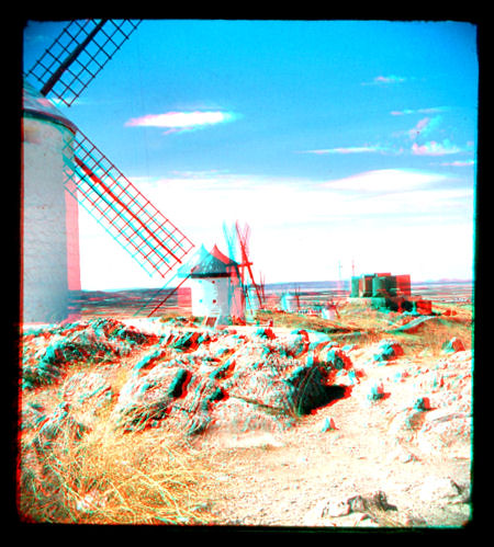castle film windmill 3d spain anaglyph stereo donquixote 3dglasses sweeps consuegra wraystereographic