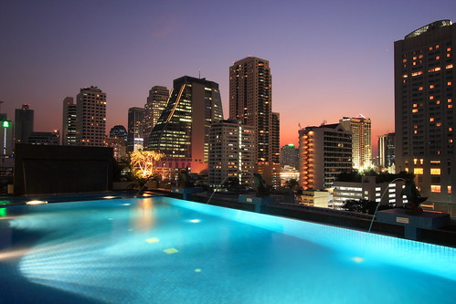city blue pool skyline night lights hotel evening twilight dusk bangkok hour admiral premier builsing