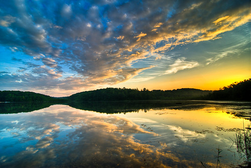 sunset sky lake storm reflection water clouds hdr