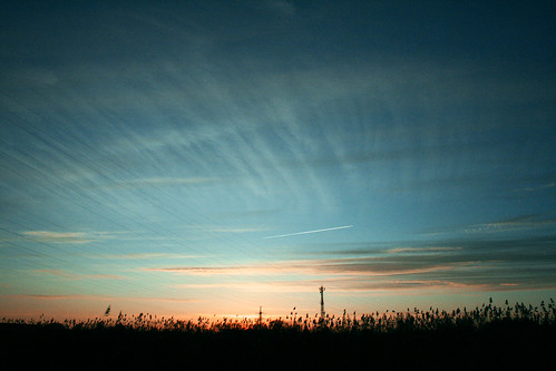 sunset sky jet wires