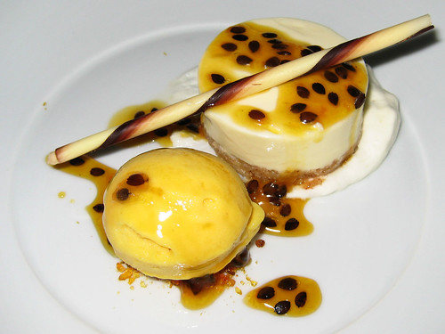 Goat Curd Cheesecake with Passionfruit Sorbet