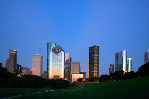 city urban usa skyline architecture america skyscraper buildings reflections evening high downtown cityscape texas dusk metallic cities houston southern highrise reflective rise