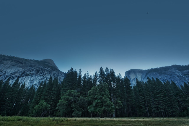 Lunar twilight in the meadows of Yosemite