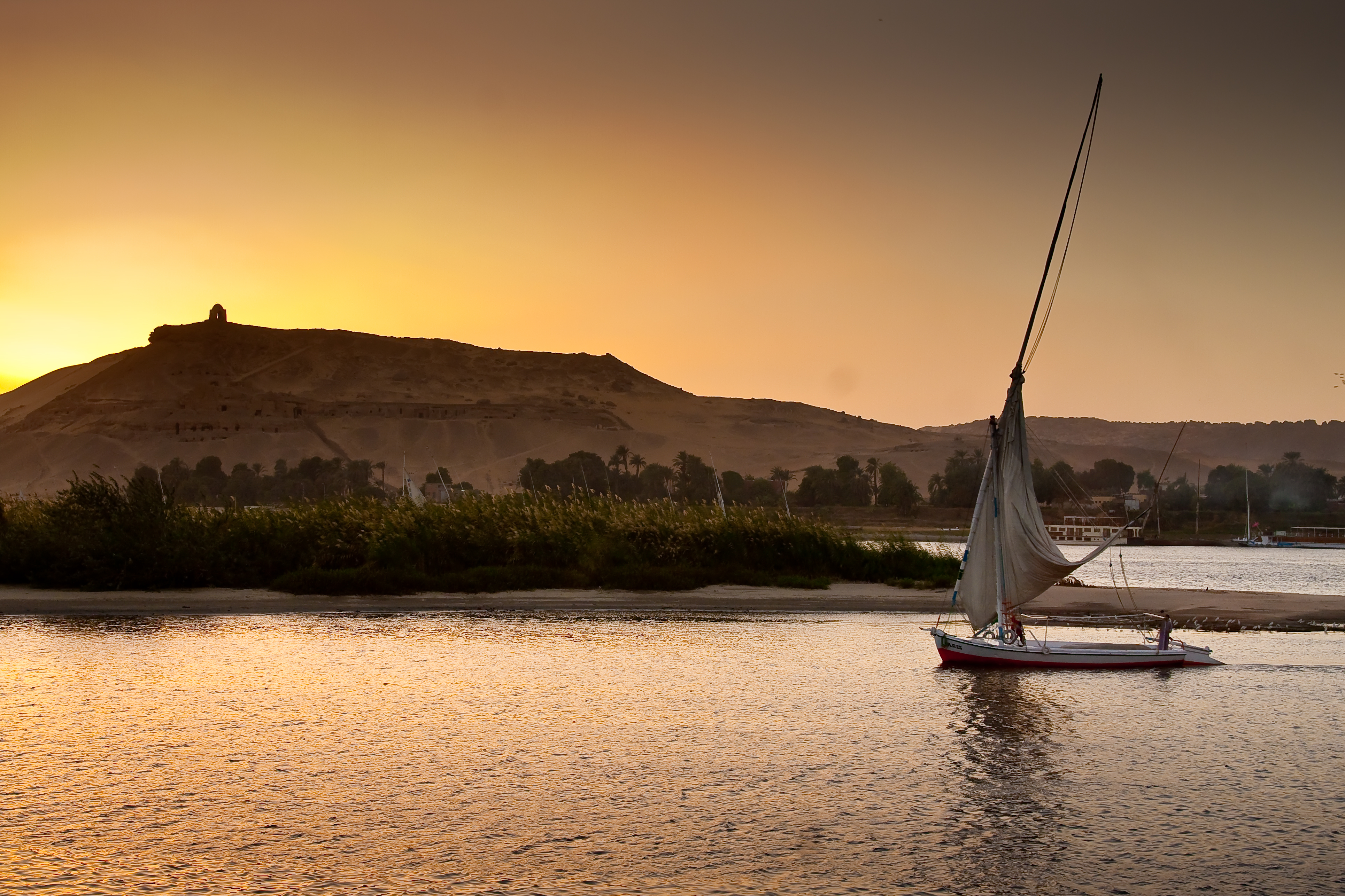 Sunset on a Feluka on the Nile river near Aswan