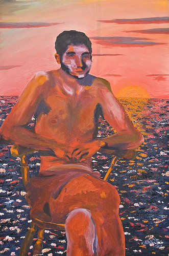 sunset sea portrait orange color water alan sunrise nude warm paint chairs kitsch oil 2009 bodies underpants