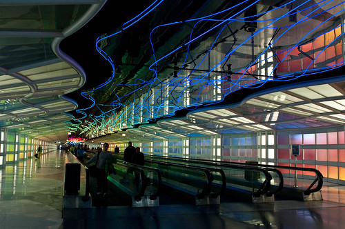 travel people chicago lights airport nikon united tunnel terminal ohare neonlights escalators ord ida chicagoohare travelers shum movingwalkway d300 ohareairport skysthelimit “nikonflickraward” “nikonflickrawardgold” idashum unitedtunnel