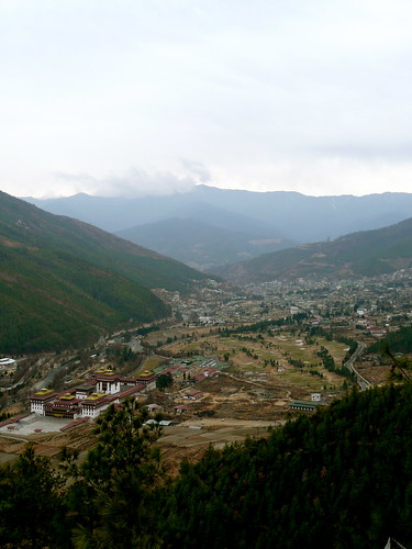 mountains town view bhutan dzong thimphu