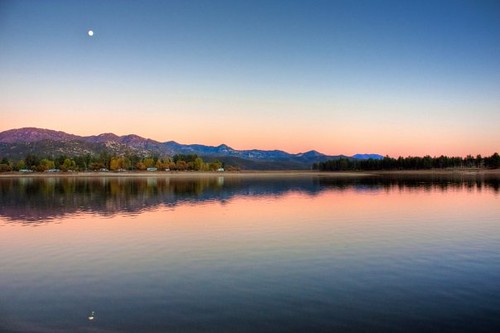 california sunset moon lake mountains water hemet
