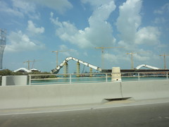 Bridge across to Abu dhabi, Old Fort Tower in foreground