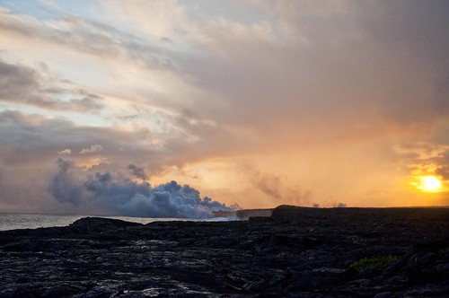 sunset sea sky usa clouds landscape fire kalapana volcano hawaii lava nikon pacific smoke bluesky steam bigisland pele d90 hulunanaiahupuaa jamesfairburn