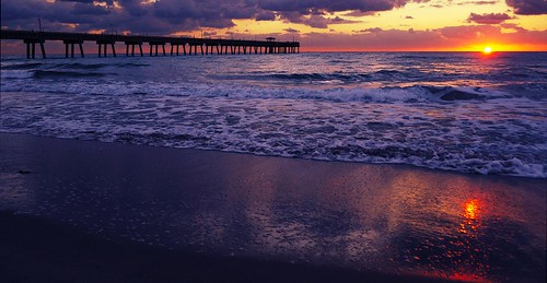 ocean sky sun reflection beach water clouds sunrise pier florida horizon dania