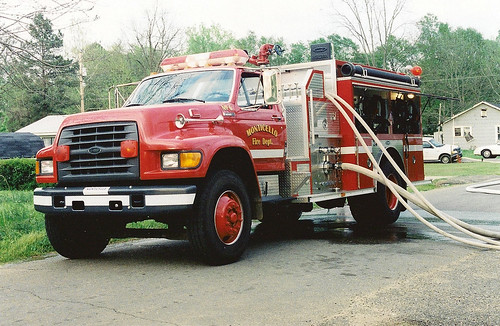 red ford truck fire engine hose commercial arkansas chassis monticello firedepartment housefire supply pumper mfd drewcounty eone fseries structurefire attackline