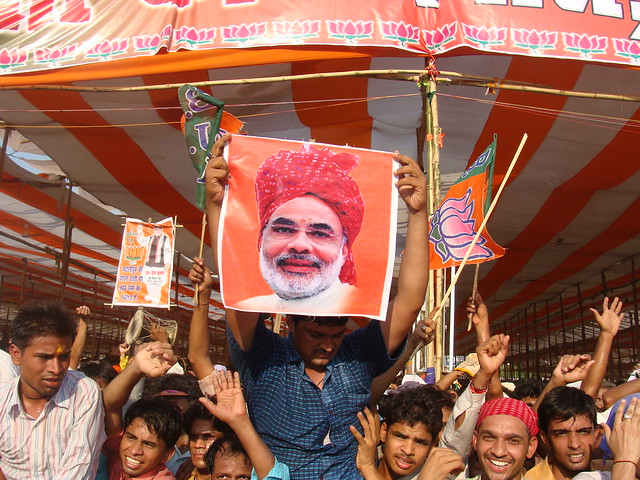 Supporters of Modi at a BJP rally in Patna on 13/06/2010