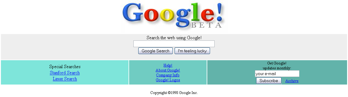 Google Homepage 1998