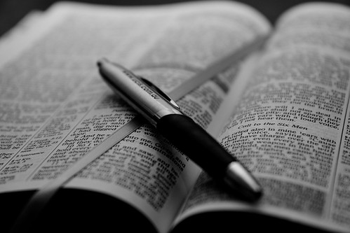 Open Bible with pen - B&W