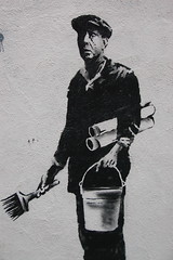 Banksy in Boston: Figure from the F̶O̶L̶L̶O̶W̶ ̶Y̶O̶U̶R̶ ̶D̶R̶E̶A̶M̶S̶ CANCELLED piece on Essex St, Chinatown, Boston