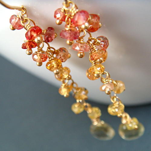 sunset orange yellow gold lemon warm cluster sunny jewelry earrings quartz marigold sapphire aubepine gemstone wirewrapped songea tangering
