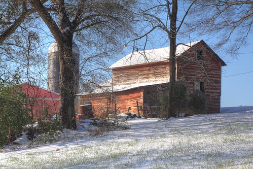 blue sky snow tree barn nc farm northcarolina silo hdr photomatix lincolncounty ncpedia