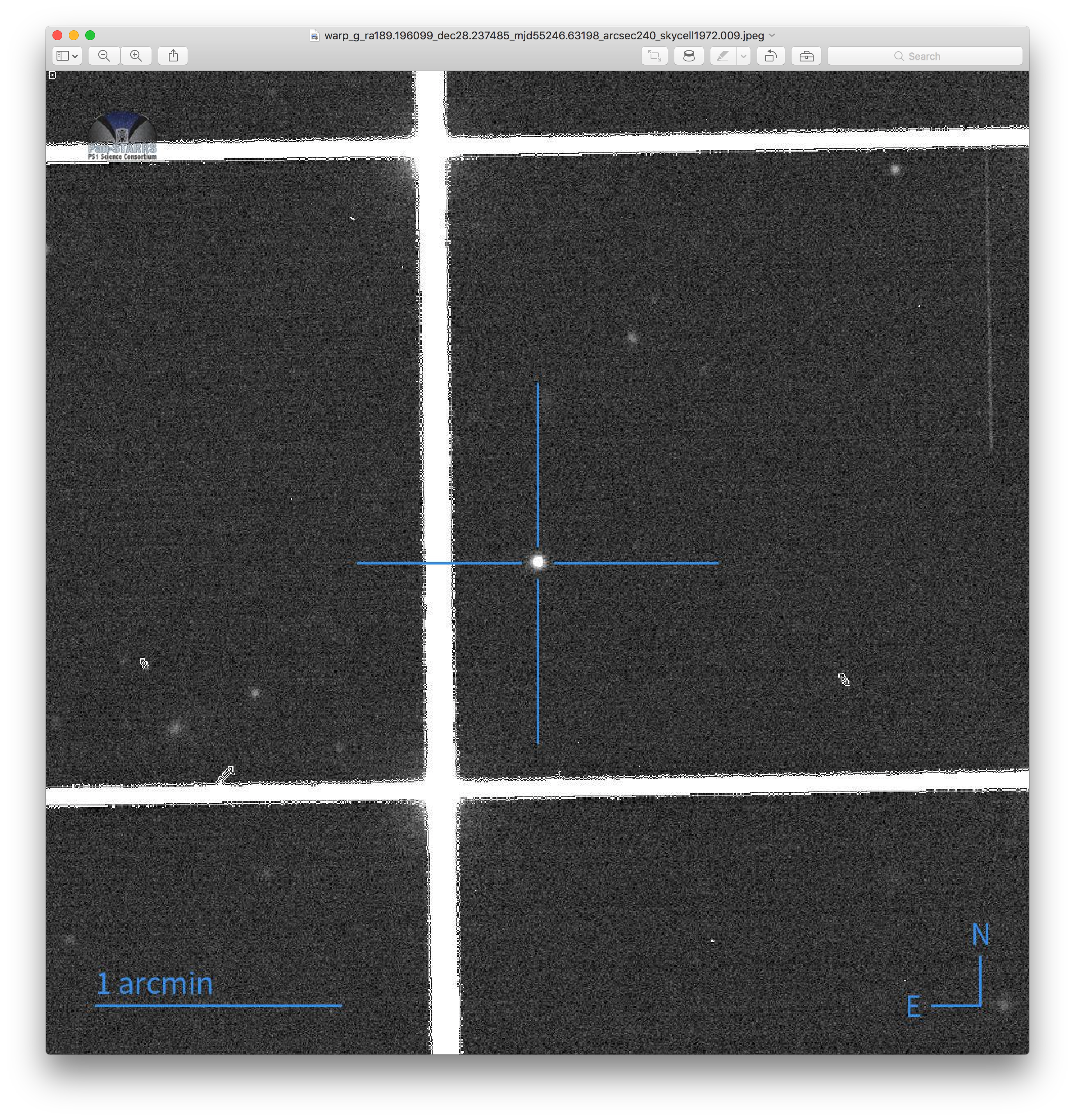 The resulting jpeg image with target clearly visible in centre