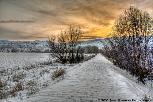 trees winter cambridge sunset sky snow clouds photoshop canon eos rebel raw id idaho footsteps dslr hdr highdynamicrange xsi topaz cs4 photomatix pacificidahonorthernrailroad wwwalexsommersphotographycom