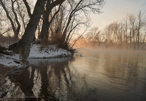 mist snow reflection sunrise river idaho boise boiseriver