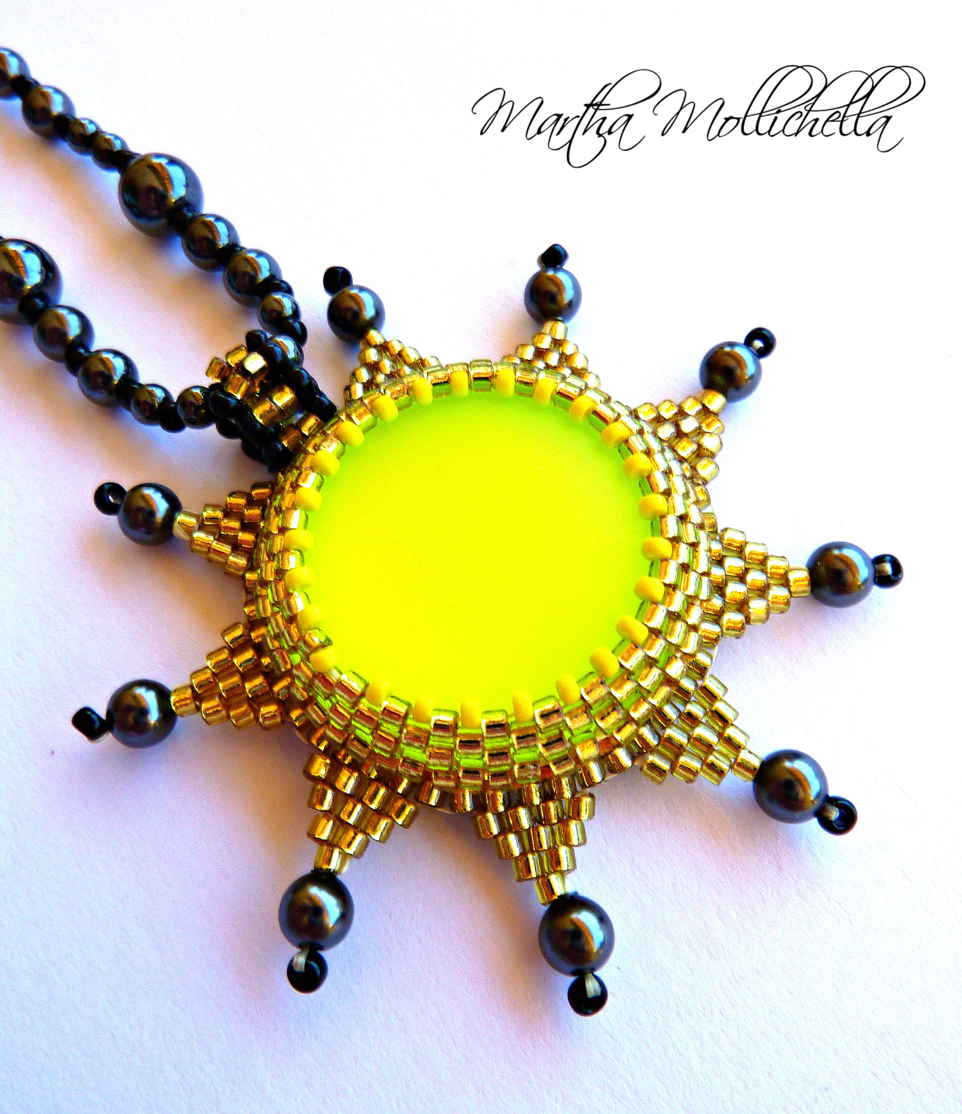 sun pendant ciondolo sole perle ematite chiusura oro sun pendant star edge hematite necklace and gold
