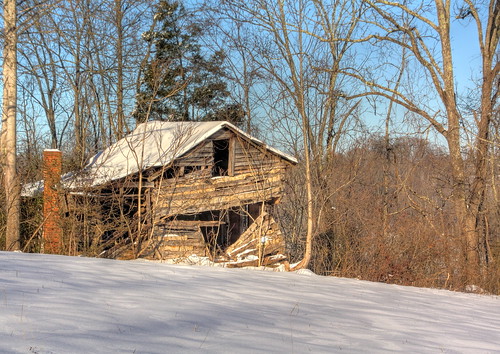 trees winter snow rural nc cabin farm rustic northcarolina logcabin hdr catawbacounty davidhopkinsphotography